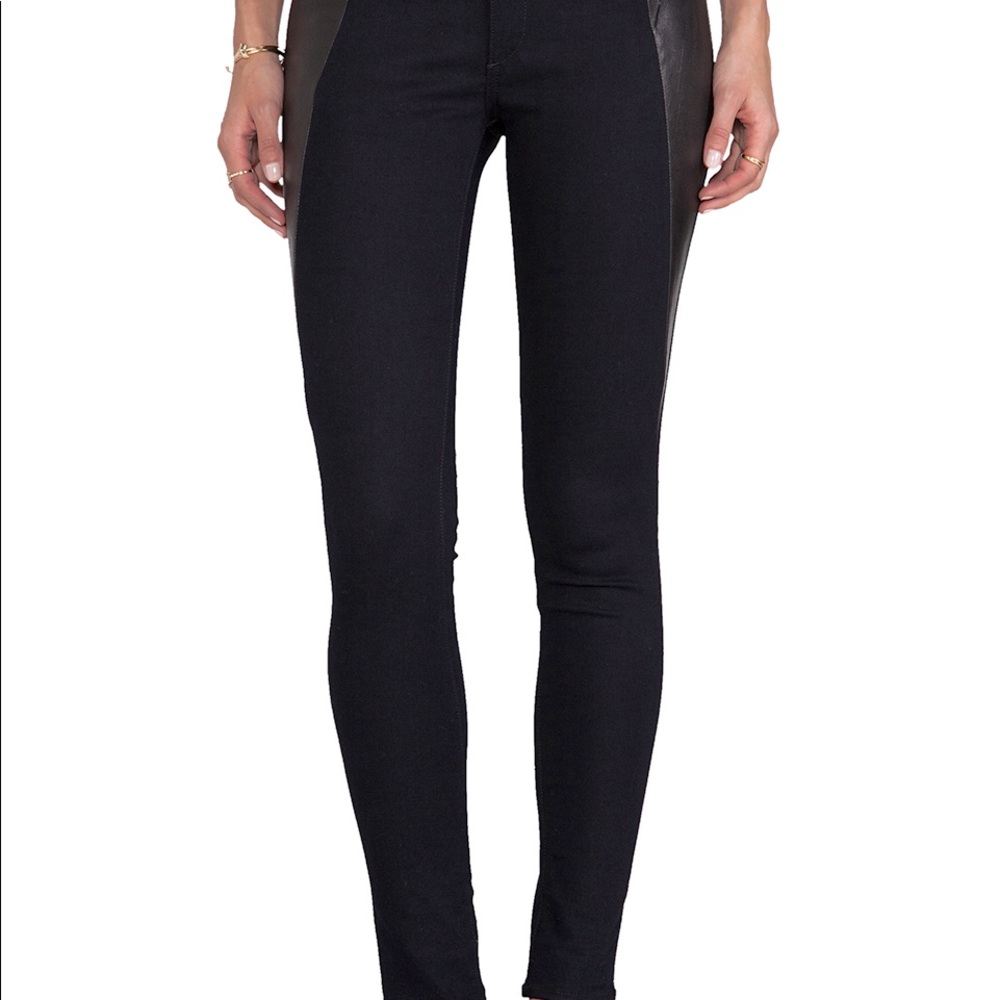 Rag & Bone Lamb Leather Trim Cotton Stretch Jeans